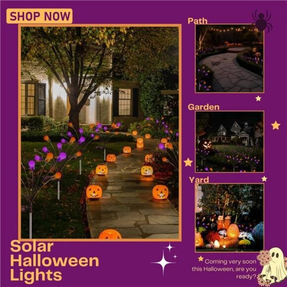 6Pack Total 48 LED Purple and Orange Solar Halloween Lights Outdoor - Solar - Picture 4 of 7